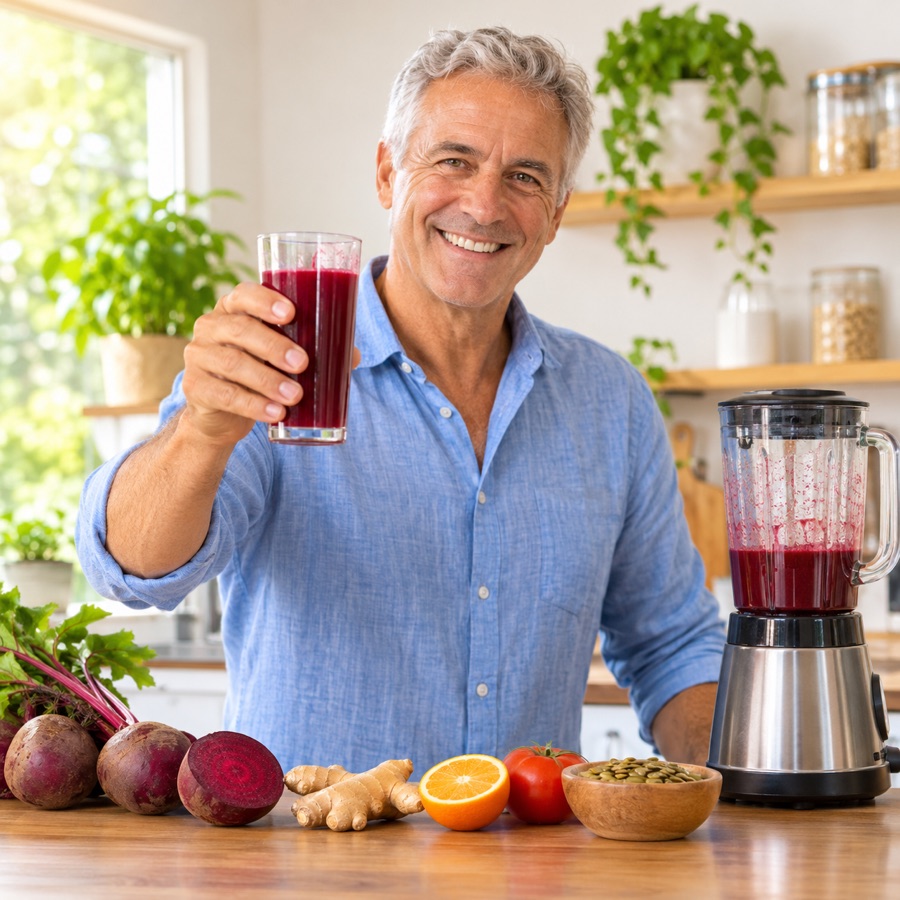 Un homme plein d’énergie avec sa Boisson Rouge